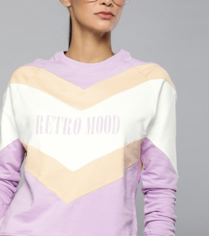 Women Lavender & Off-White Colourblocked Sweatshirt