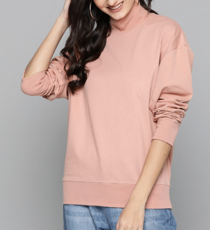 Women Dusty Pink Solid Sweatshirt