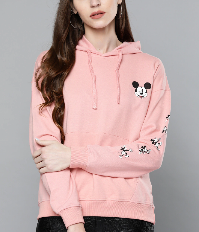 Women Peach-Coloured Solid Hooded Sweatshirt