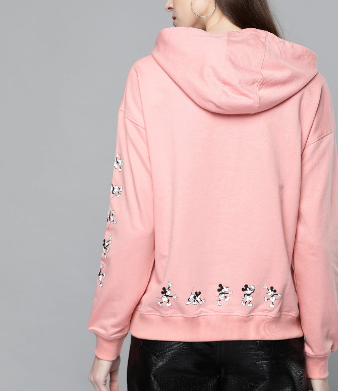 Women Peach-Coloured Solid Hooded Sweatshirt - Image 2