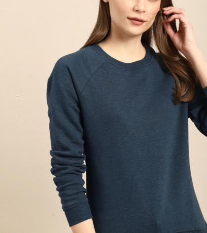 Women Blue Solid Sweatshirt
