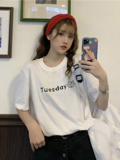 Women Typography Henley Neck Extended Sleeves Applique T-shirt