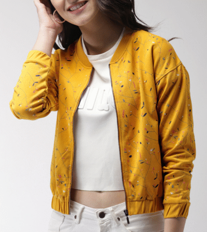 Women Mustard Yellow Printed Sweatshirt