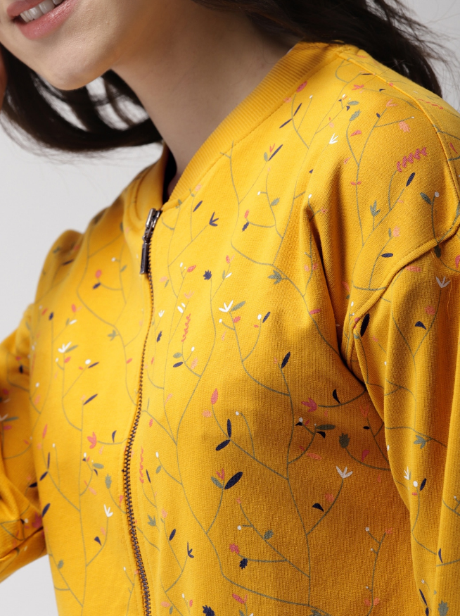 Women Mustard Yellow Printed Sweatshirt - Image 2
