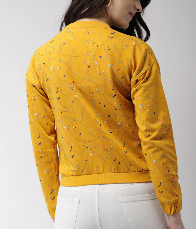 Women Mustard Yellow Printed Sweatshirt - Image 3