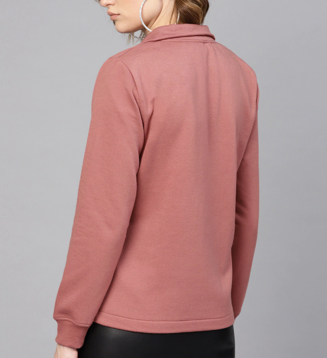 Women Dusty Pink Solid Sweatshirt - Image 2