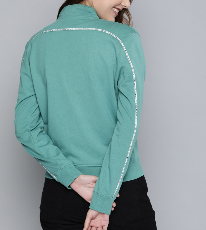 Women Green Solid Sweatshirt with Side Panel - Image 2