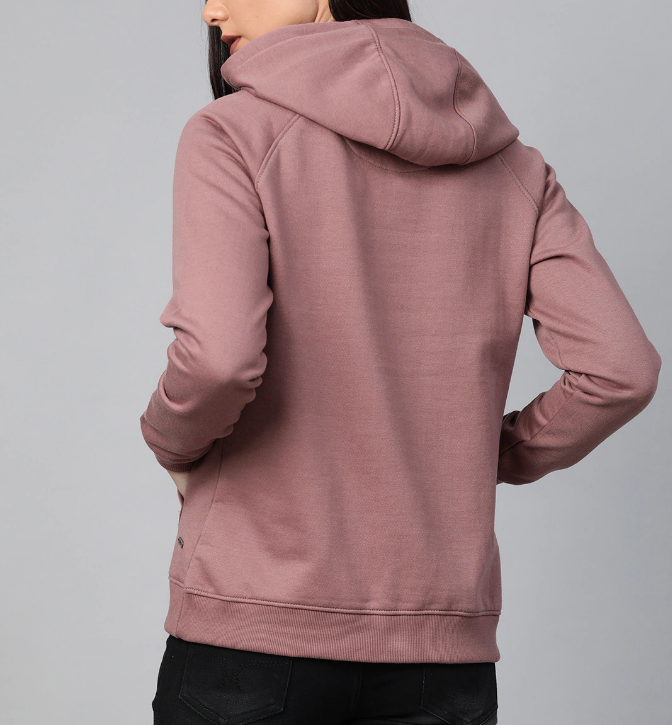 Women Mauve Solid Hooded Sweatshirt - Image 2