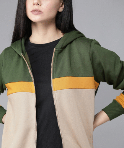 Women Beige & Olive Green Antiviral Protective Finish Sweatshirt