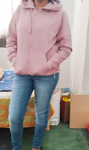 Women Coral Pink Solid Hooded Sweatshirt - Image 4