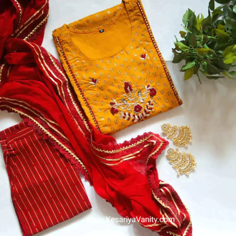 Kesariyavanity Haldi Ready Mustard-Red Suit - Image 2