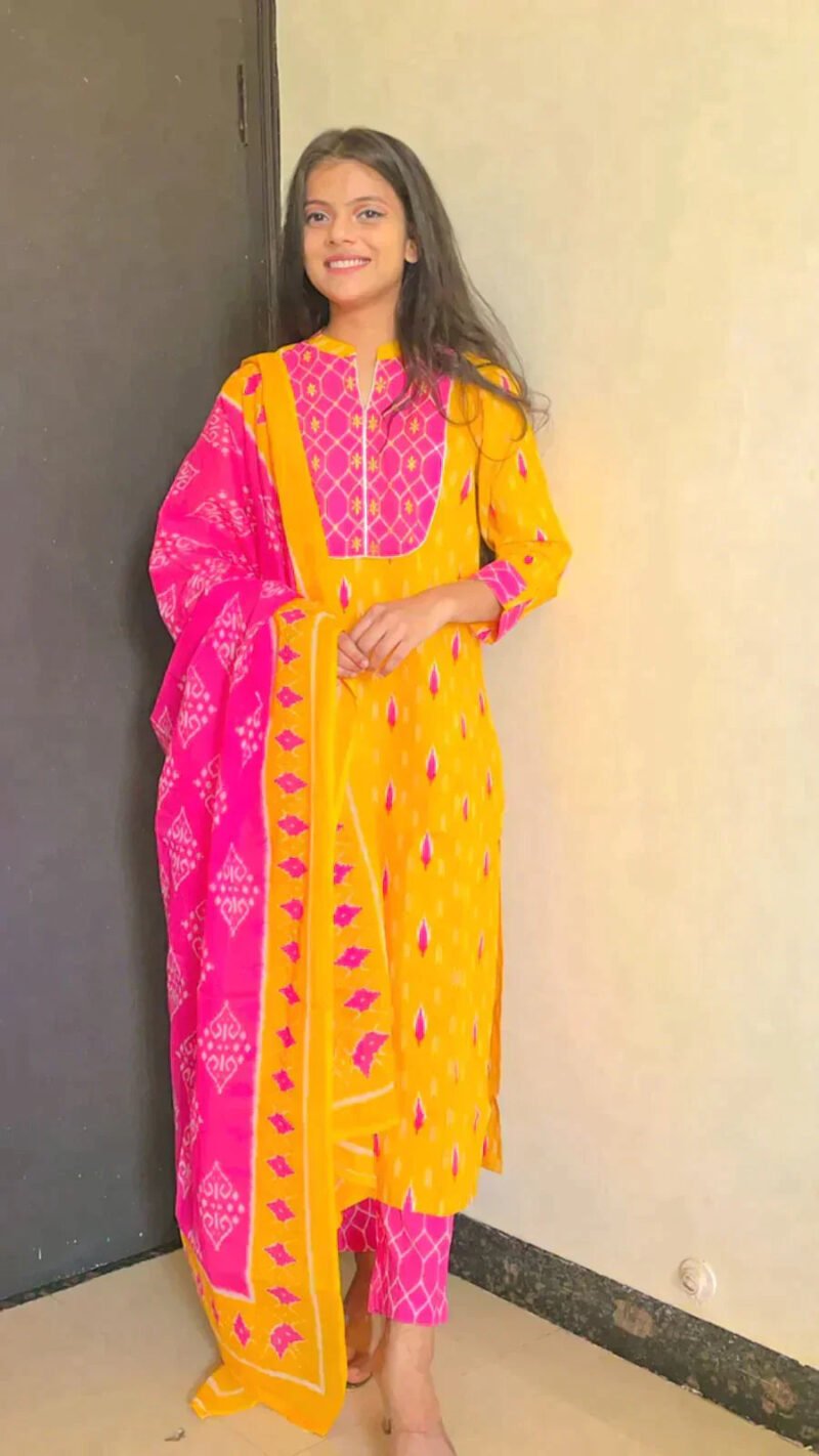 KesariyaVanity Elegant Ikkat Cotton Suit Set - DEAL - Image 3