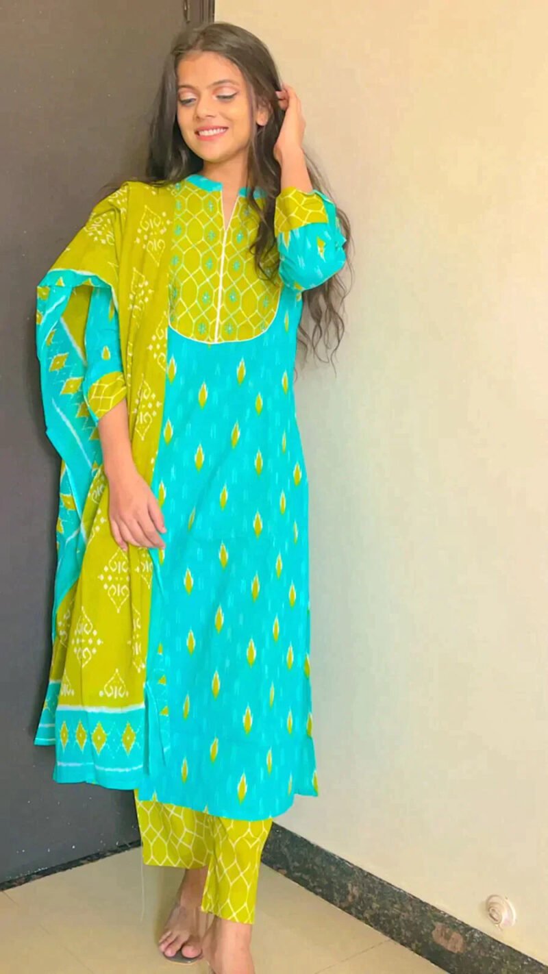 KesariyaVanity Elegant Ikkat Cotton Suit Set - DEAL - Image 4