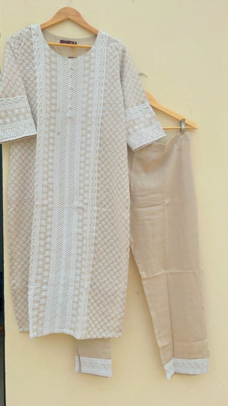 Kesariyavanity Beige White Embroidered Festive Ready Suit Set - DEAL - Image 2