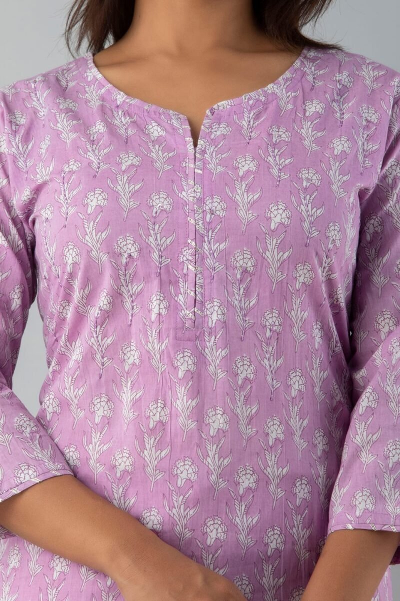 Floral Lilac Breathable Relaxing Fit Cotton Suit (3 piece) - Image 6