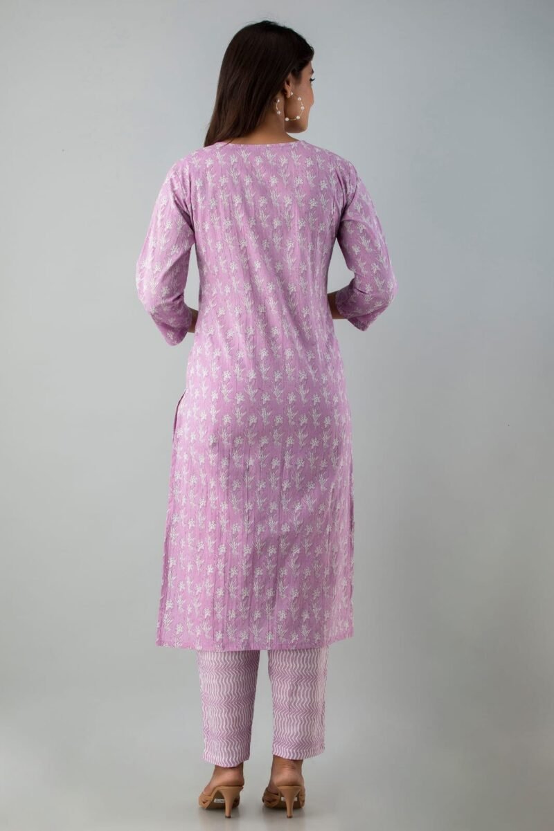 Floral Lilac Breathable Relaxing Fit Cotton Suit (3 piece) - Image 3