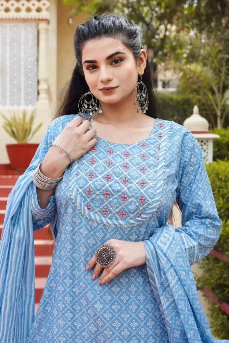 Powder Blue Breathable Relaxing Fit Cotton Suit (3 piece) - Image 3