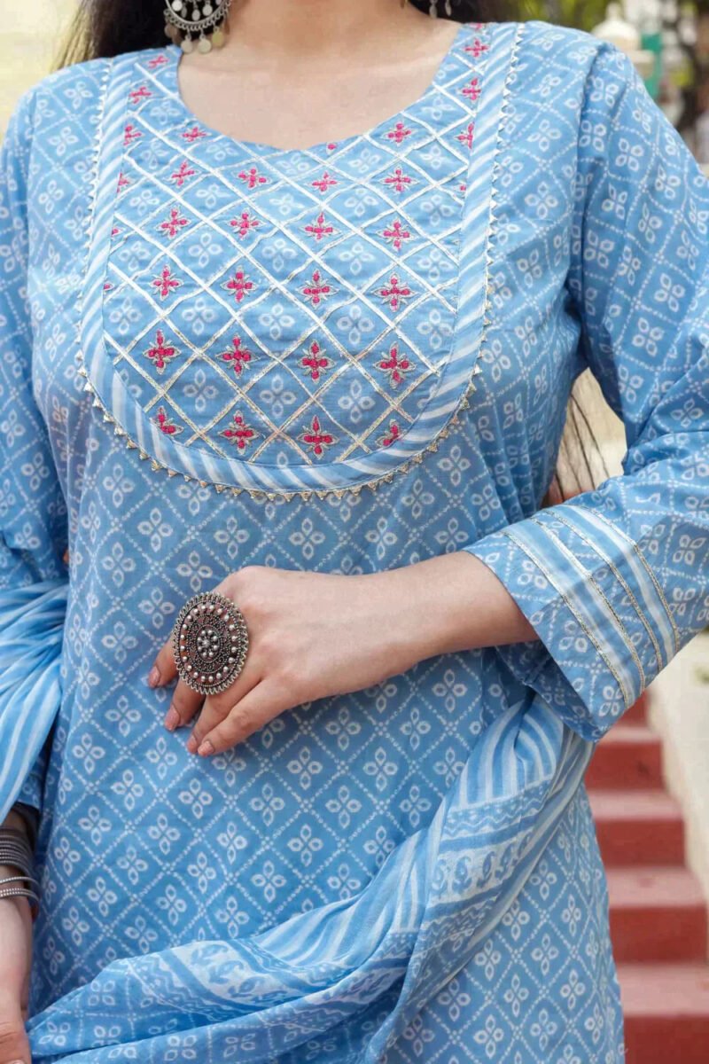 Powder Blue Breathable Relaxing Fit Cotton Suit (3 piece) - Image 6