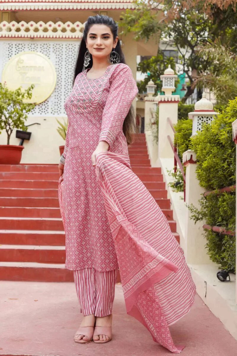 Onion Pink Breathable Relaxing Fit Cotton Suit (3 piece) - Image 2