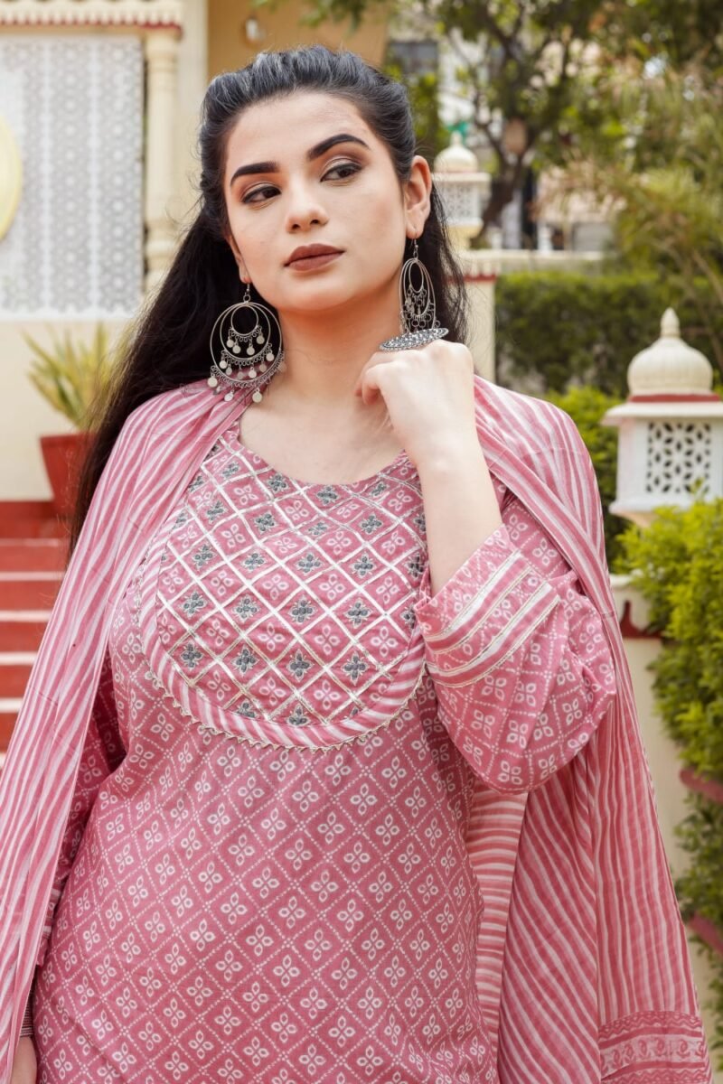 Onion Pink Breathable Relaxing Fit Cotton Suit (3 piece) - Image 4