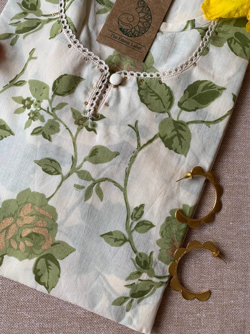 Cream Mehendi "Gold" Cotton Kurta - Image 3