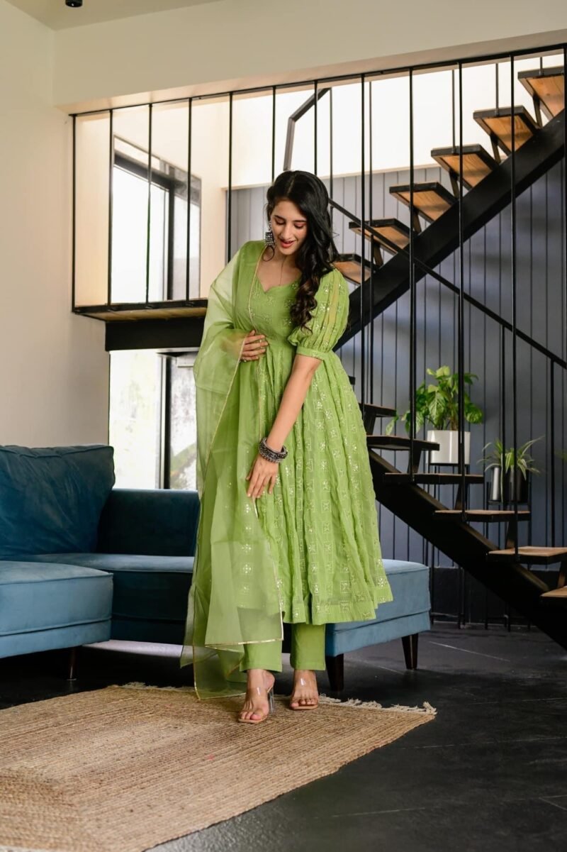 Falguni green georgette suit set - Image 6
