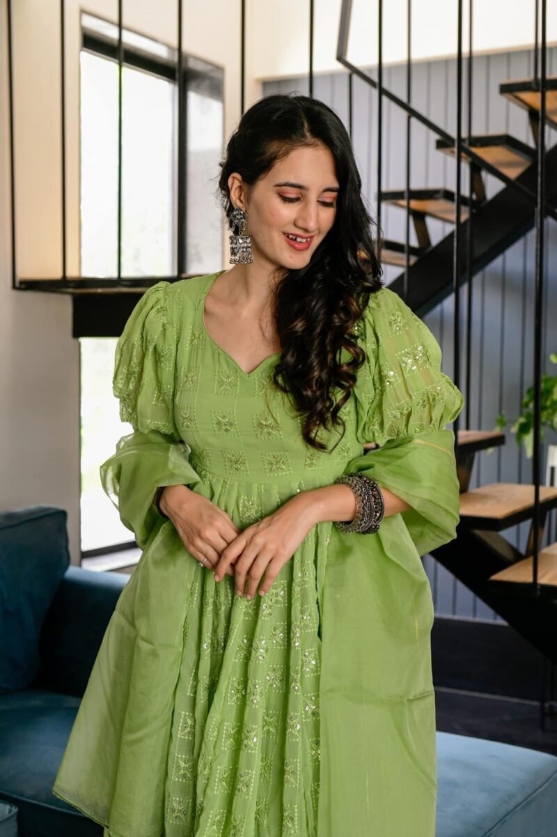 Falguni green georgette suit set - Image 3