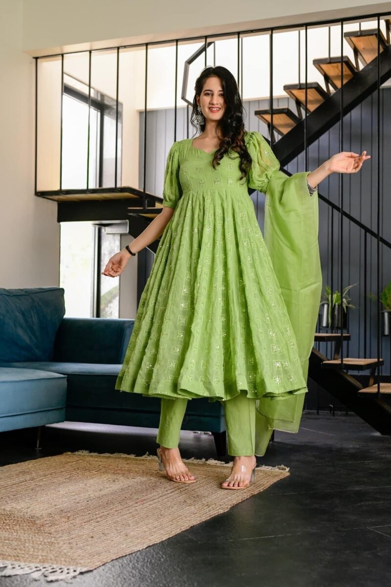 Falguni green georgette suit set - Image 2