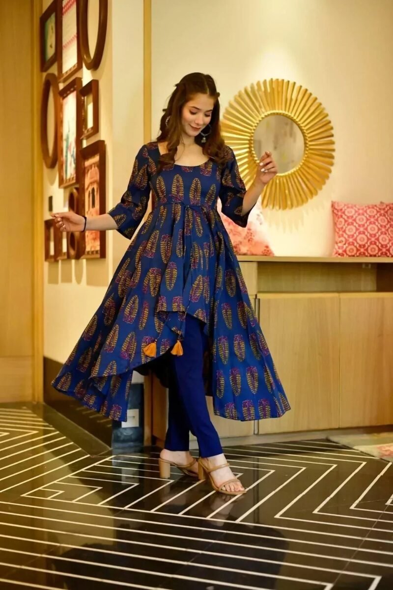 shruti blue cotton kurta set - Image 3