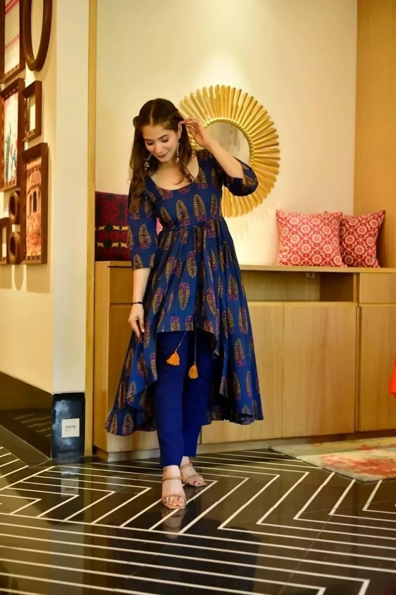 shruti blue cotton kurta set - Image 2