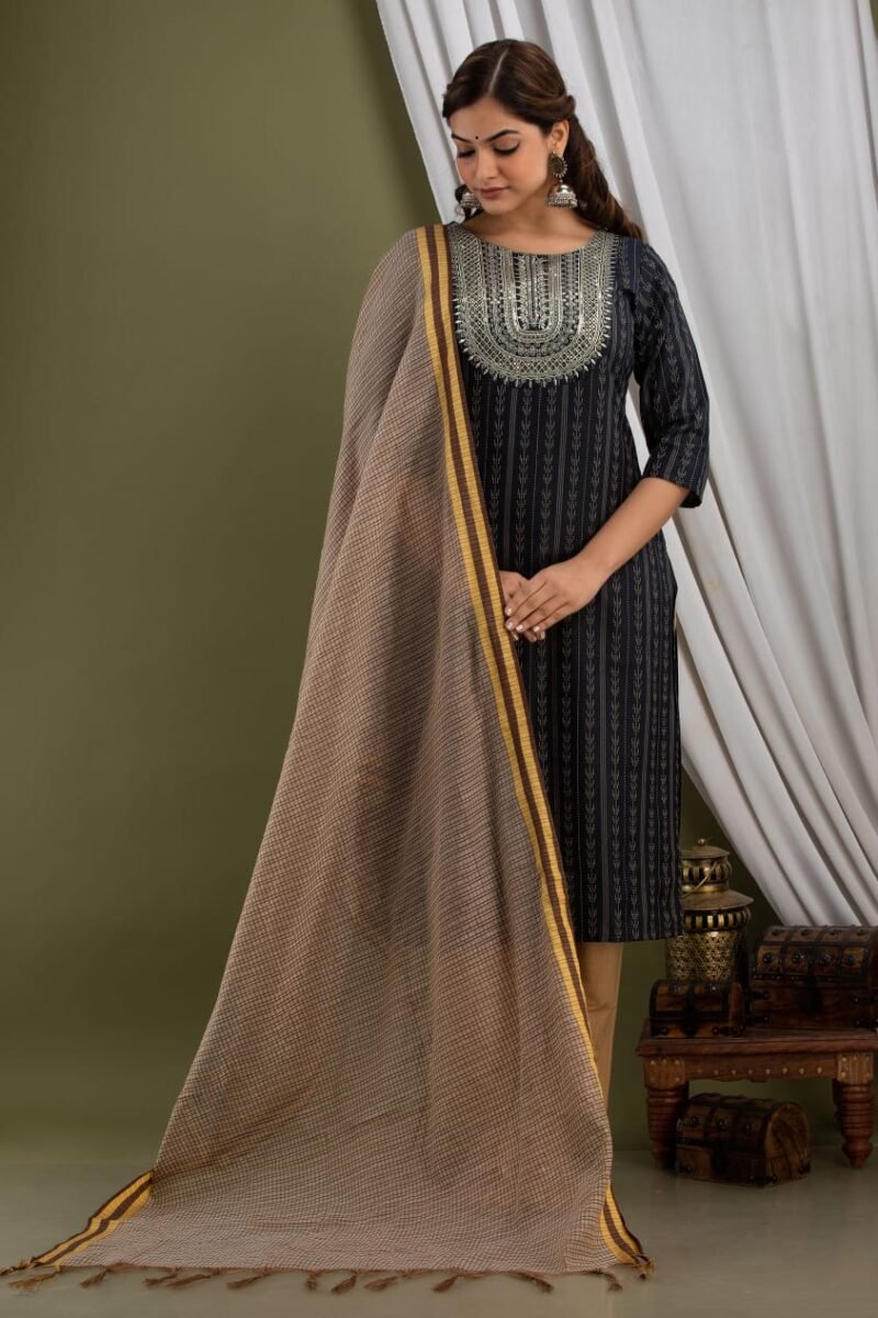 Handwoven cotton Sequin Suit : Black - Image 2